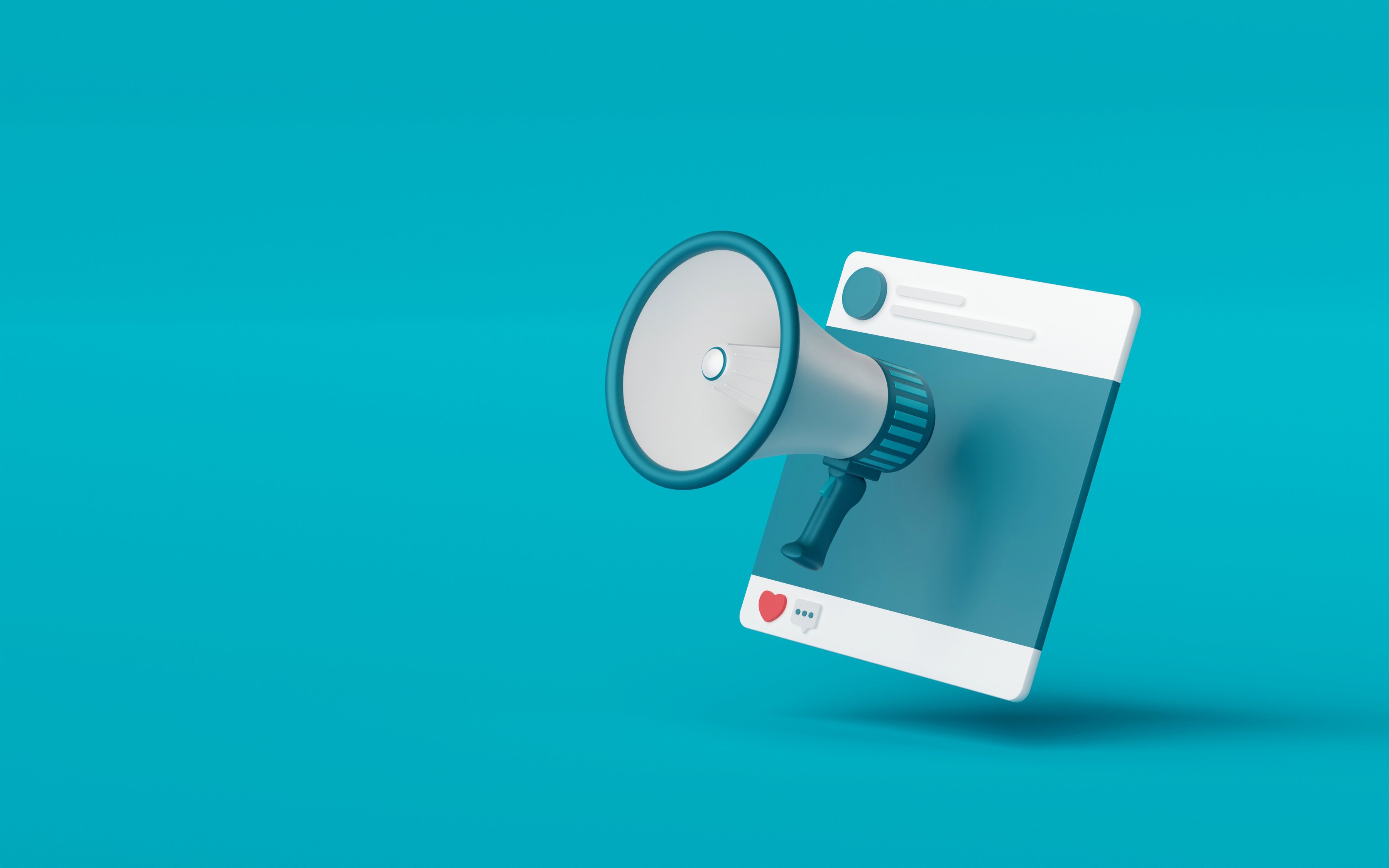 3d illustration of megaphone with advertisement post on soci