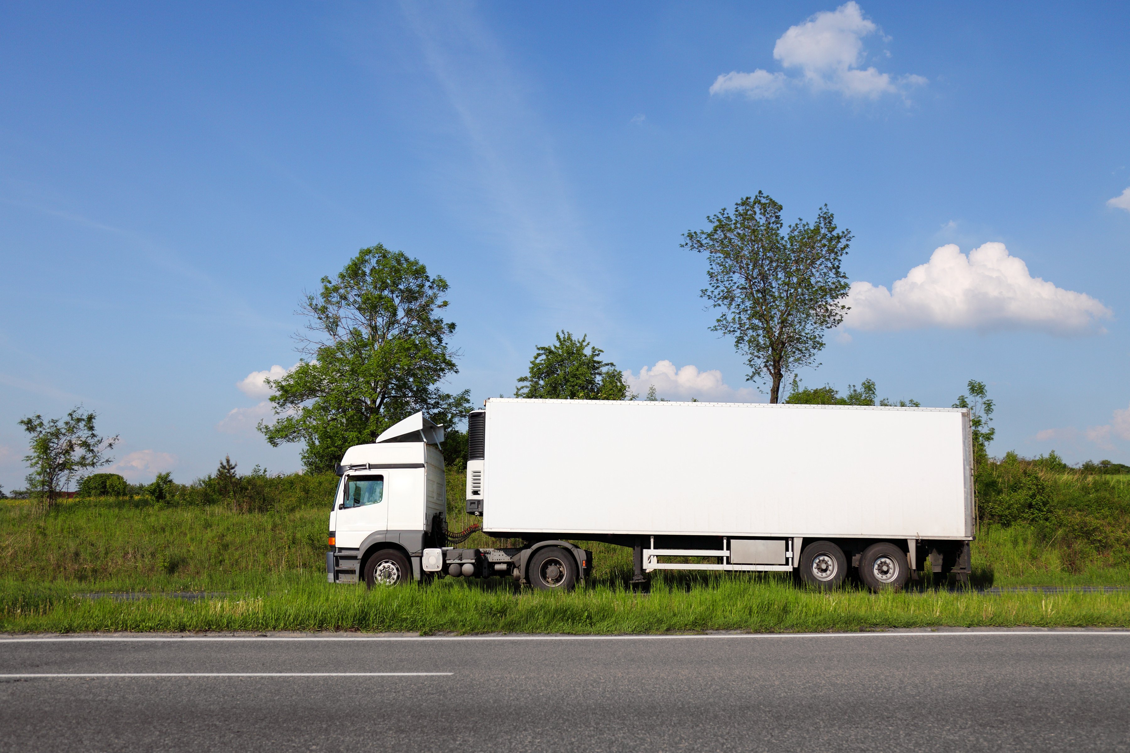 White truck with blank advertisement space